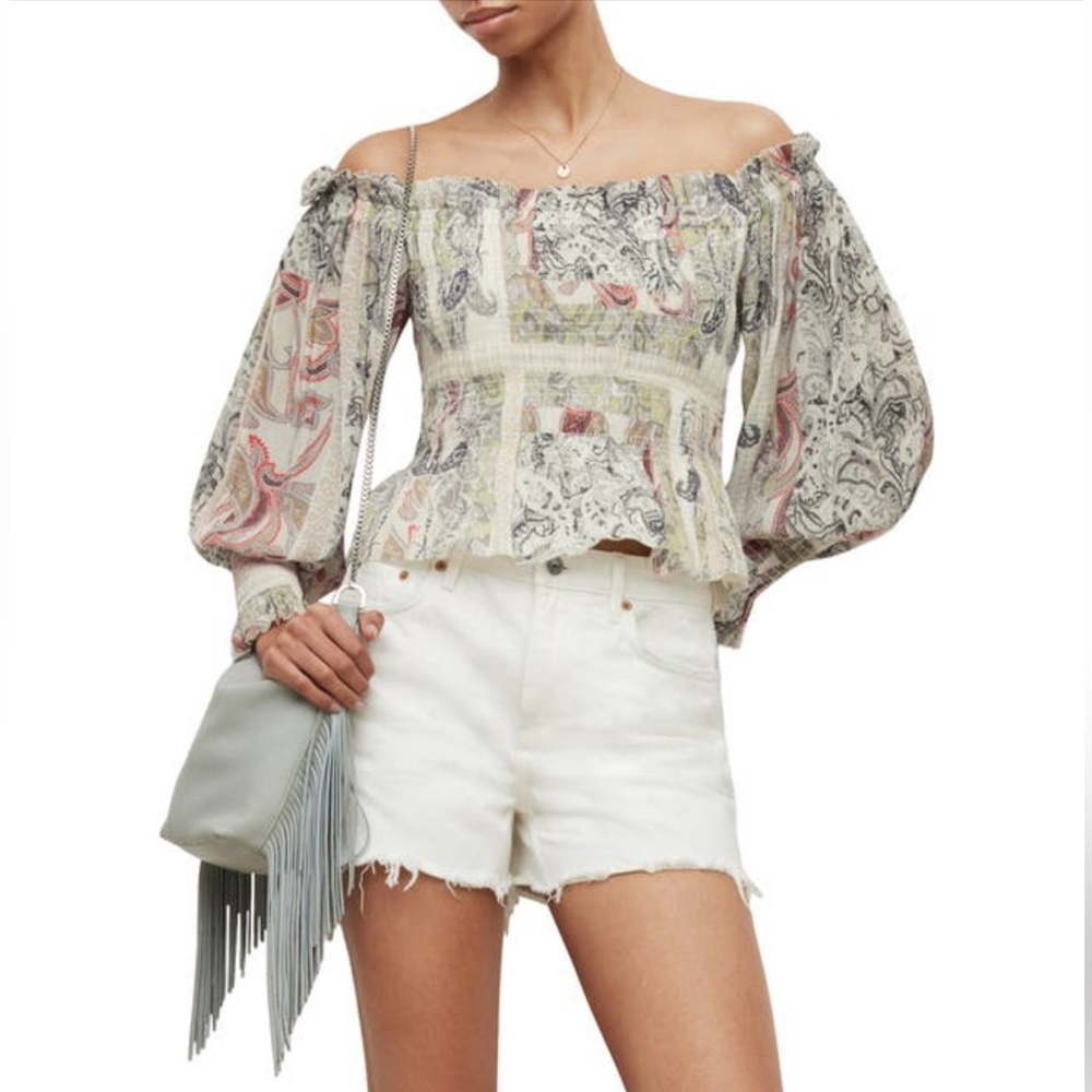 NWT‎ ALL SAINTS LARA MAKUTU OFF THE SHOULDER SMOCKED BOHO TOP - Picture 5 of 6
